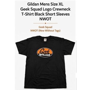 Gildan Mens XL Geek Squad Logo Crewneck T-Shirt Black Short Sleeve NWOT